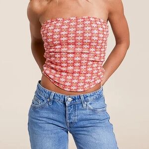 Free People Boulevard Red Floral Knit Tube Top